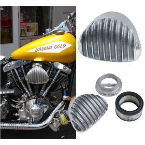 Photo1: Finned clamshell cast air cleaner