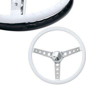 Photo1: MOONEYES ORIGINAL "4-Holes Finger Grip" Steering Wheel 15" White (Vinyl Grip)