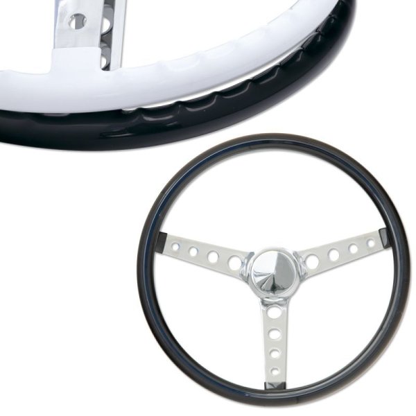 Photo1: MOONEYES ORIGINAL "4-Holes Finger Grip" Steering Wheel 15" Black (Vinyl Grip) (1)