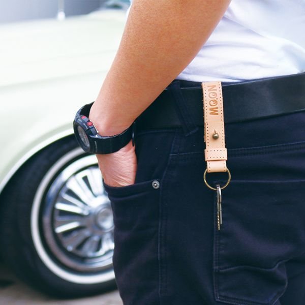 Photo3: MOON Leather Button Stud Key Ring (3)