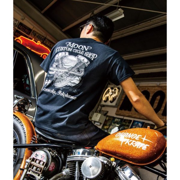 Photo1: MOON Custom Cycle Shop Panhead T-shirt (1)