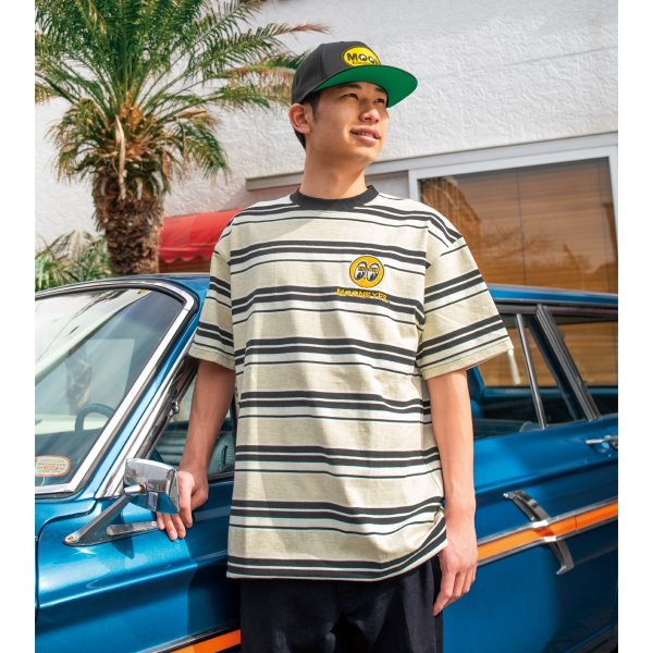 Photo1: MOON Multi-Striped Embroidered T-shirt (1)